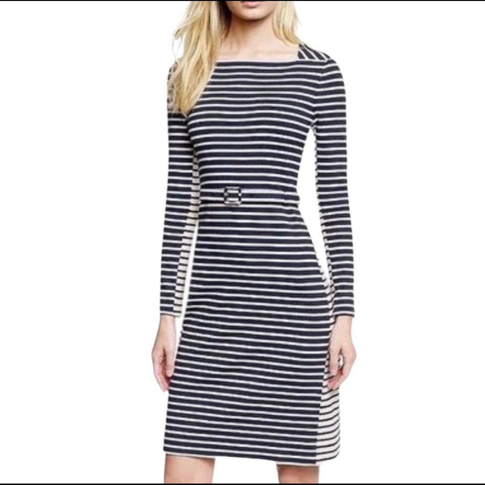 Tory Burch Callan Belted Striped Long-Sleeve Dress - Size S